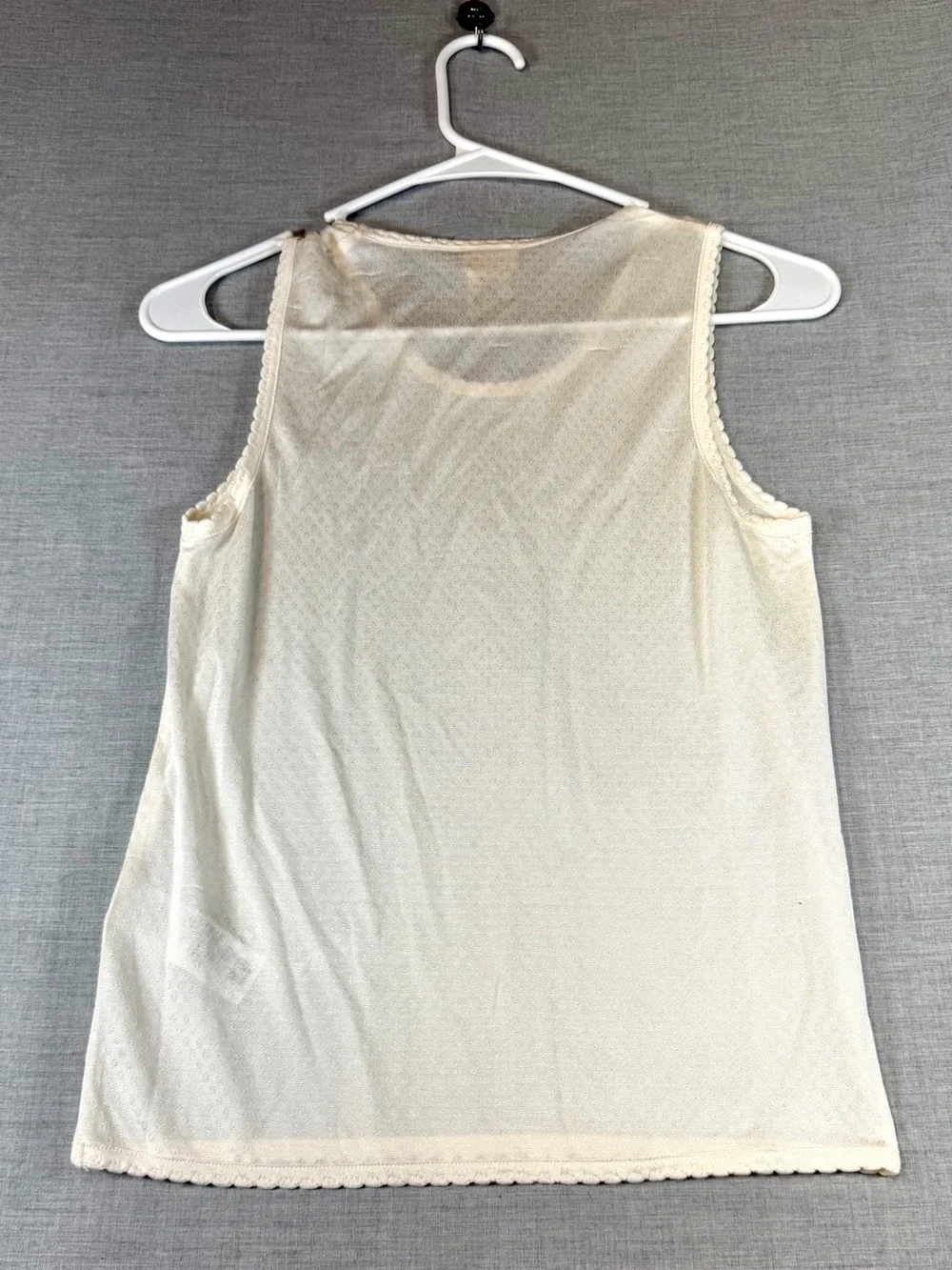 L.L. Bean Ivory pointelle Silk scalloped Lace-Edge Women's Tank